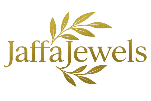 Design an elegant logo for a jewelry brand called JaffaJewels. The logo should reflect Palestinian heritage and culture with a refined, luxurious aesthetic. Incorporate clean, sophisticated typography in gold tones, and integrate a subtle olive branch motif into the design to symbolize cultural pride and resilience. The overall style should feel timeless, upscale, and suitable for a high-end jewelry brand, with a minimal yet meaningful look